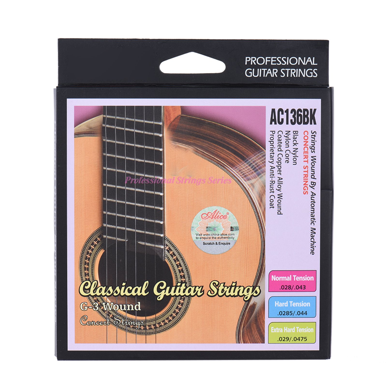 Classical Guitar Nylon - Cordas para Violão Clássico Alice AC136BK-H